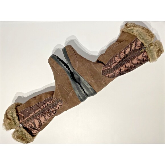 NWOB Lands’ End Sophia Tall Zip Snow Winter Boots Brown Suede Fur Women’s Size 8 - Picture 7 of 9